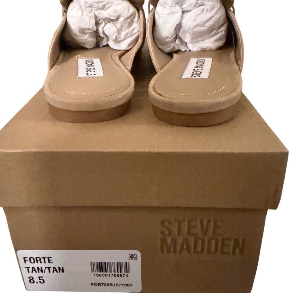 Steve Madden Forte Tan Suede Chain Link Mules Women 8.5 Pointed Toe Flat Loafers - Picture 5 of 11